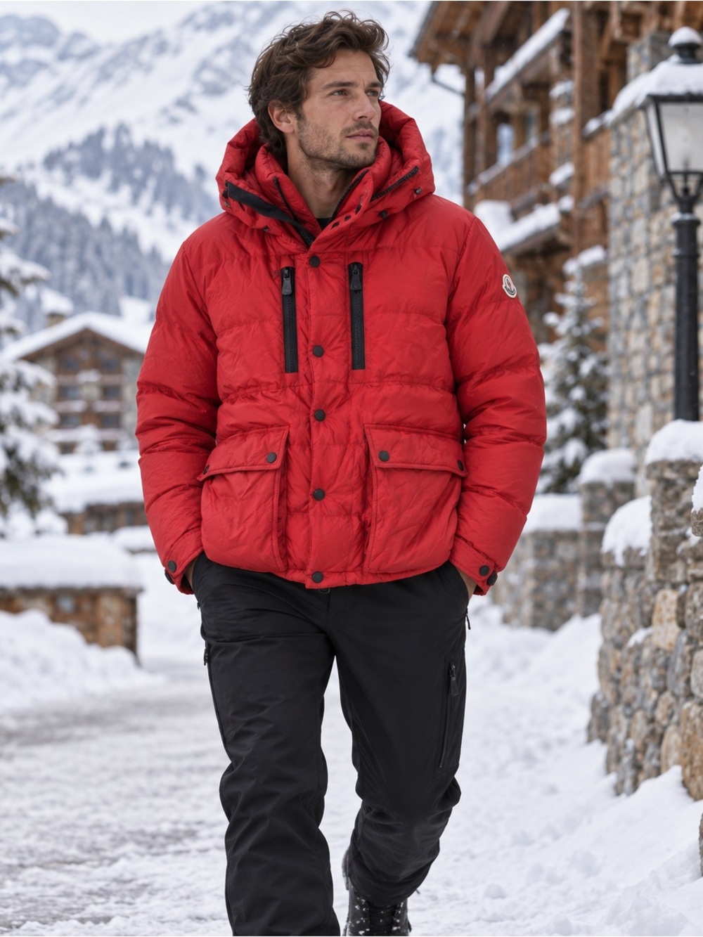 Moncler Grenoble Red Hooded Down Ski Puffer Jacket Medium